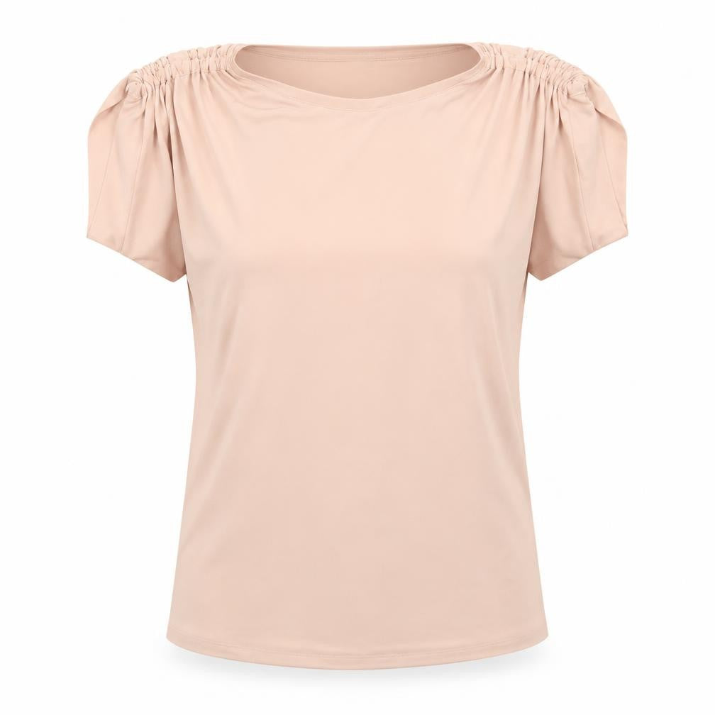 Soon Women’s Beige Tunic Blouse Size 14 Short Sleeve Stretch Top