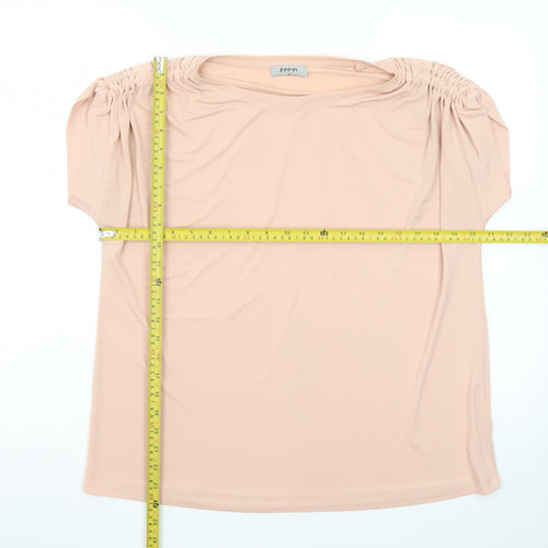 Soon Women’s Beige Tunic Blouse Size 14 Short Sleeve Stretch Top