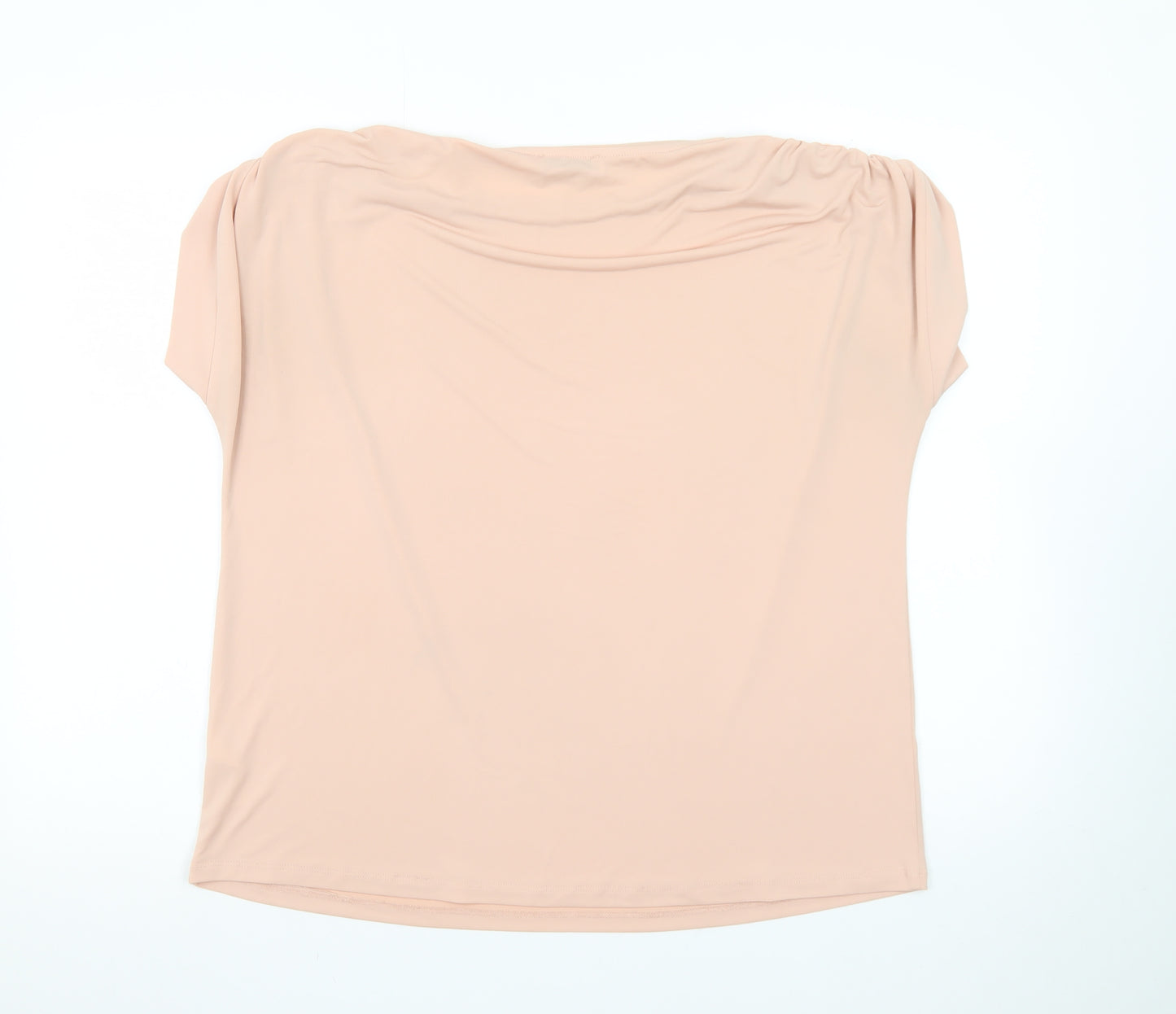 Soon Women’s Beige Tunic Blouse Size 14 Short Sleeve Stretch Top