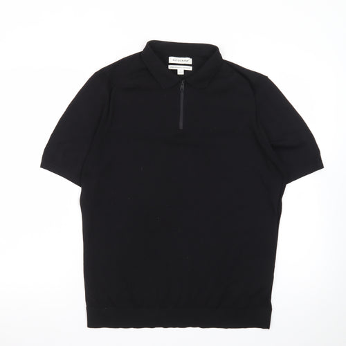 Marks and Spencer Autograph Men's Black 1/4 Zip Knit Polo Shirt Size L