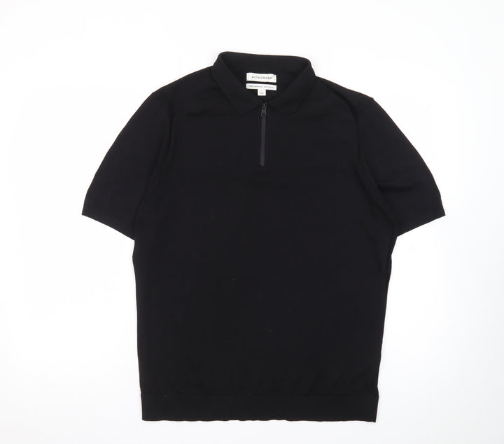 Marks and Spencer Autograph Men's Black 1/4 Zip Knit Polo Shirt Size L