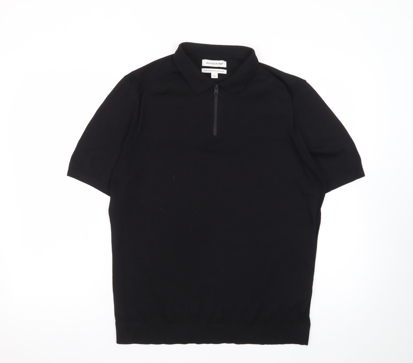 Marks and Spencer Autograph Men's Black 1/4 Zip Knit Polo Shirt Size L
