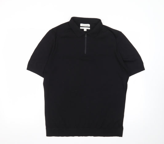 Marks and Spencer Autograph Men's Black 1/4 Zip Knit Polo Shirt Size L