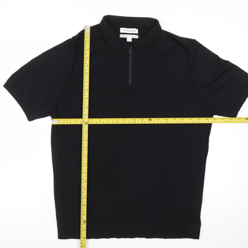 Marks and Spencer Autograph Men's Black 1/4 Zip Knit Polo Shirt Size L