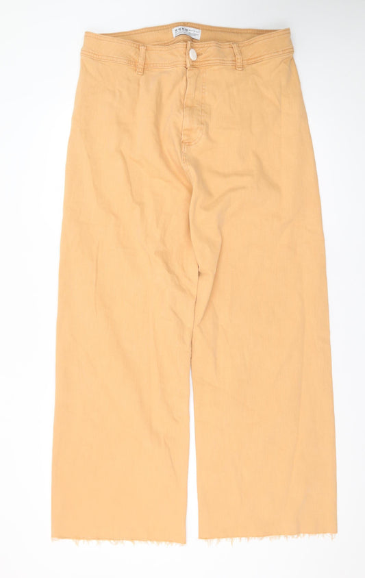 Primark Women’s Beige Wide-Leg High Rise Cotton Jeans Size 18