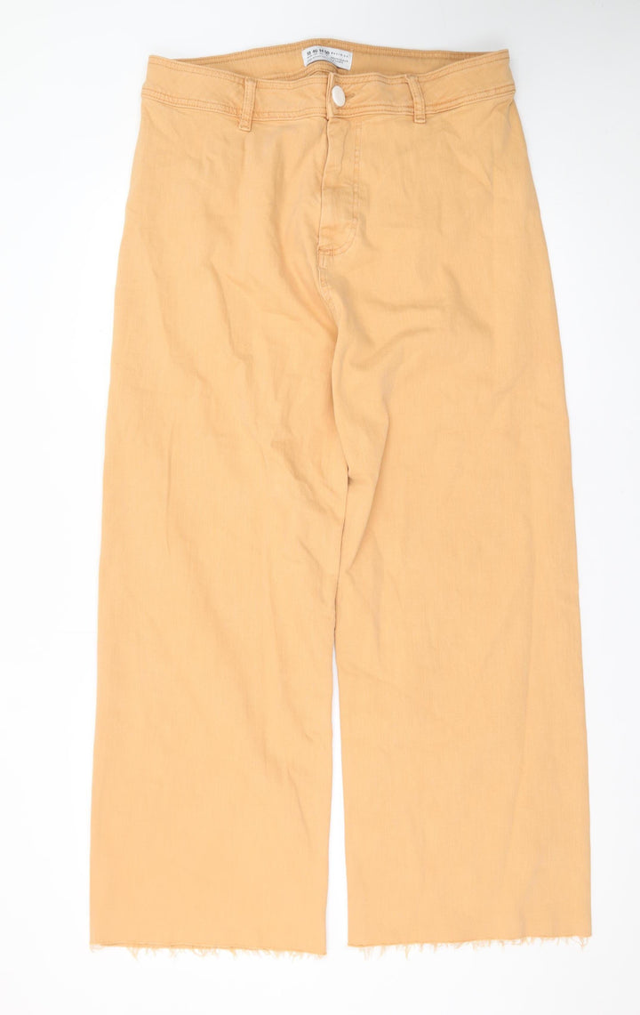 Primark Women’s Beige Wide-Leg High Rise Cotton Jeans Size 18