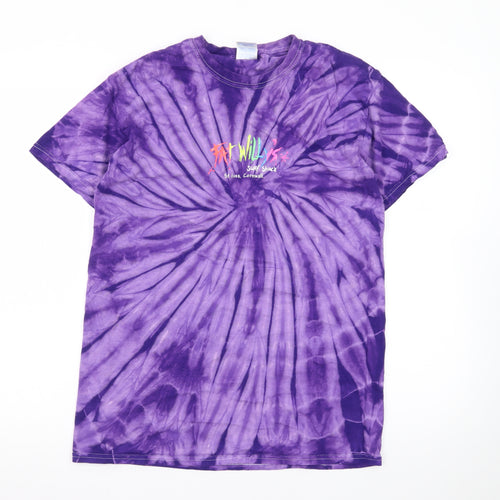 Gildan Men's Purple Tie-Dye Surf Graphic Heavy Cotton T-Shirt M
