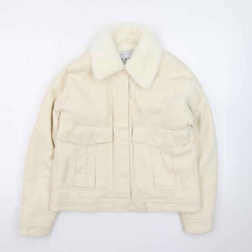 Denim Co. Women's Ivory Corduroy Bomber Jacket Size 6 Faux Fur Collar