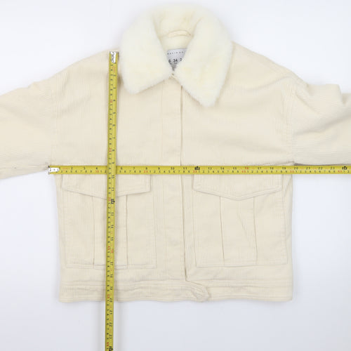 Denim Co. Women's Ivory Corduroy Bomber Jacket Size 6 Faux Fur Collar