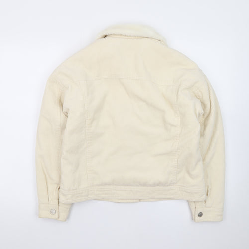 Denim Co. Women's Ivory Corduroy Bomber Jacket Size 6 Faux Fur Collar