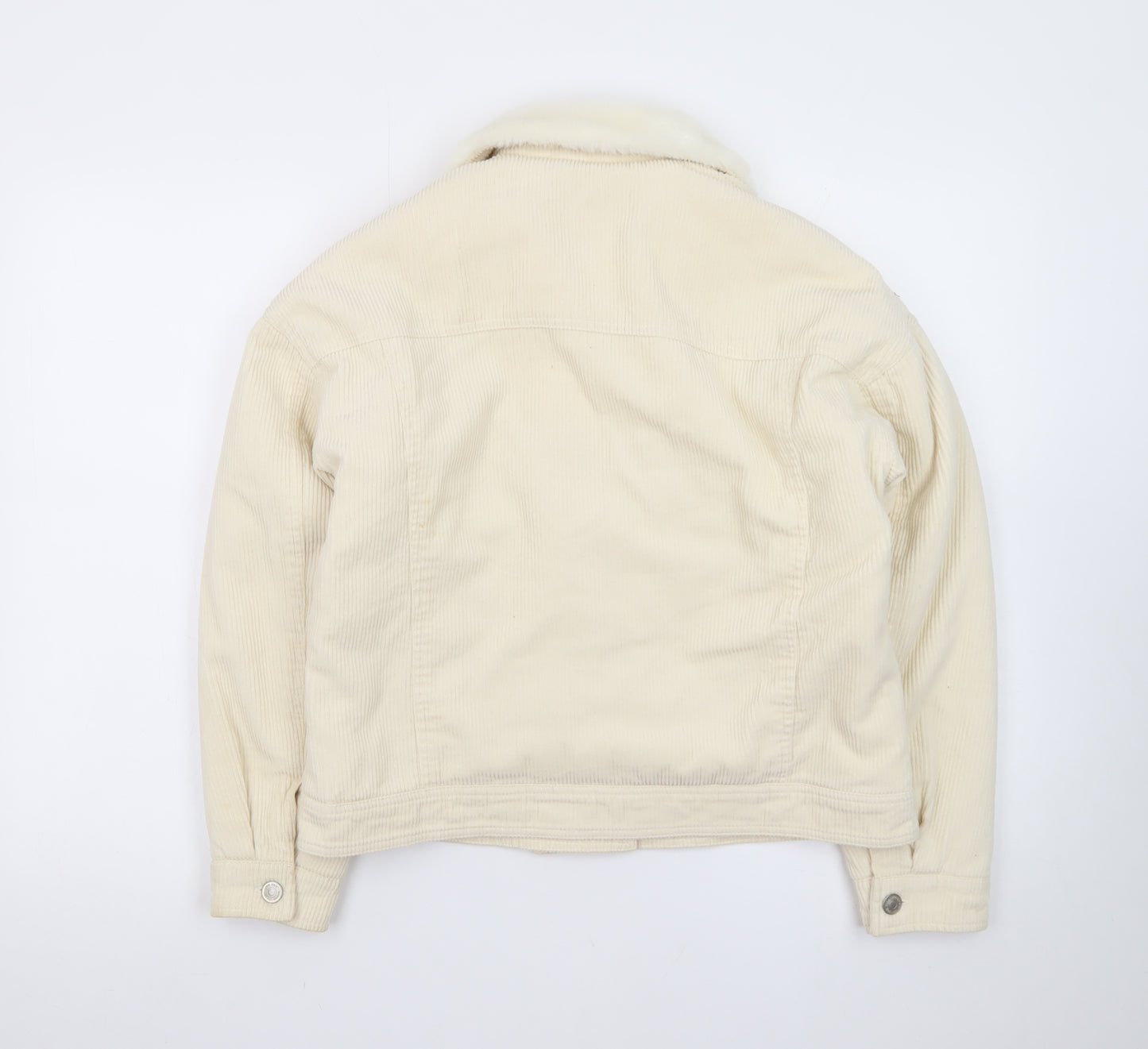 Denim Co. Women's Ivory Corduroy Bomber Jacket Size 6 Faux Fur Collar