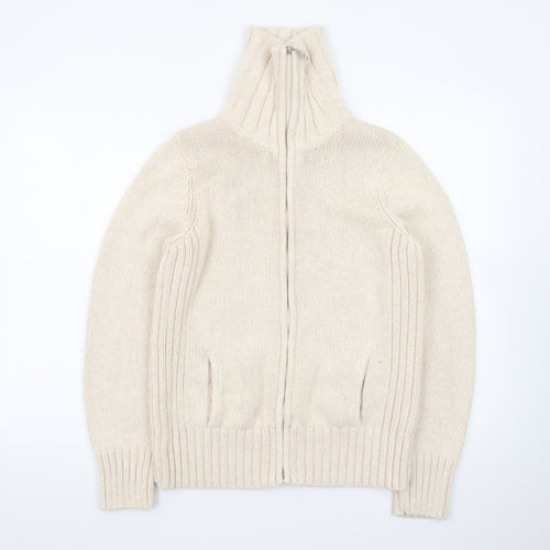 BHS Women Beige Full Zip Jumper Size 16 Wool Blend High Neck
