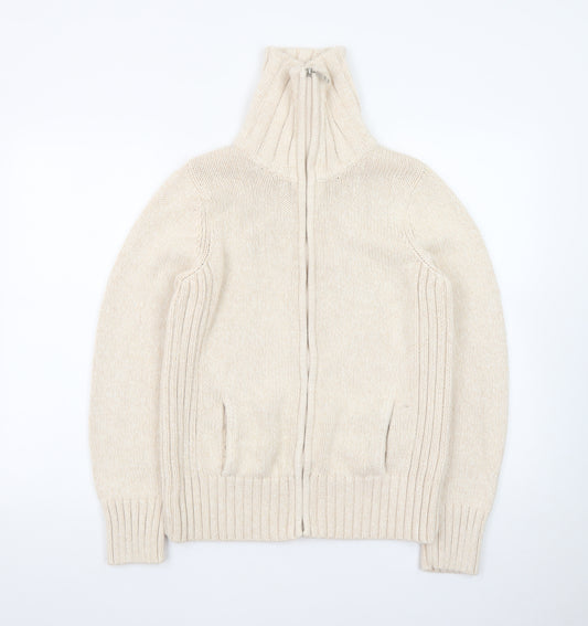 BHS Women Beige Full Zip Jumper Size 16 Wool Blend High Neck