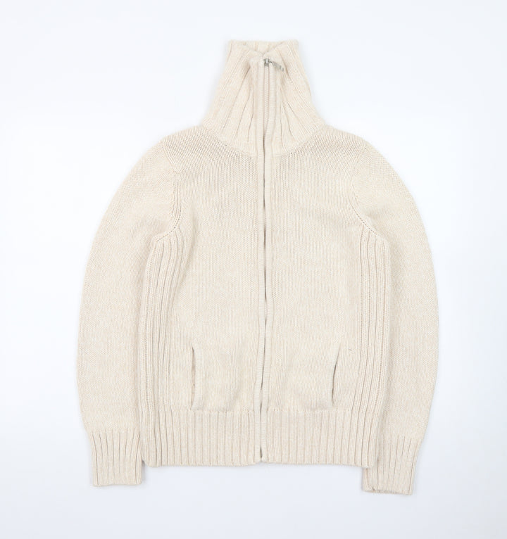 BHS Women Beige Full Zip Jumper Size 16 Wool Blend High Neck