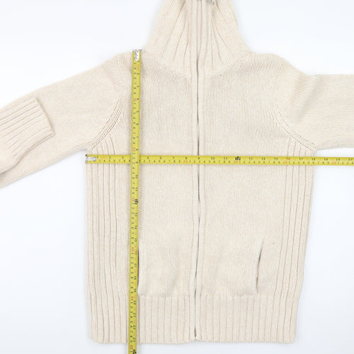 BHS Women Beige Full Zip Jumper Size 16 Wool Blend High Neck