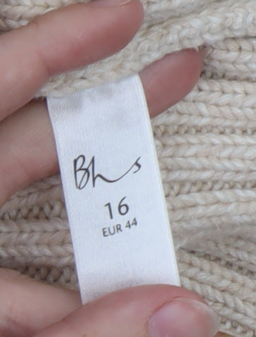 BHS Women Beige Full Zip Jumper Size 16 Wool Blend High Neck