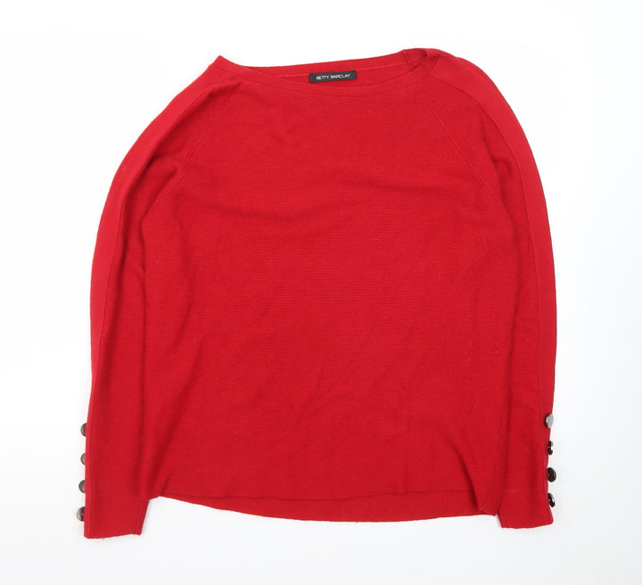 Betty Barclay Women’s Red Boat Neck Long Sleeve Pullover Jumper Size 14