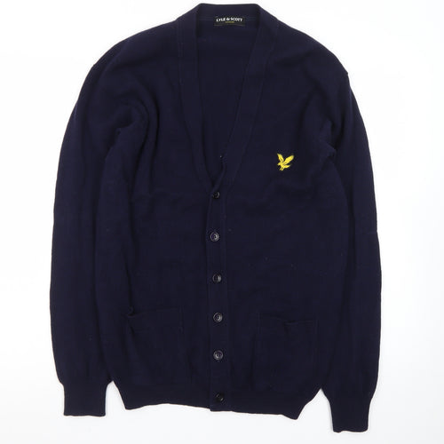 Lyle & Scott Men's Blue Wool V-Neck Cardigan Size L