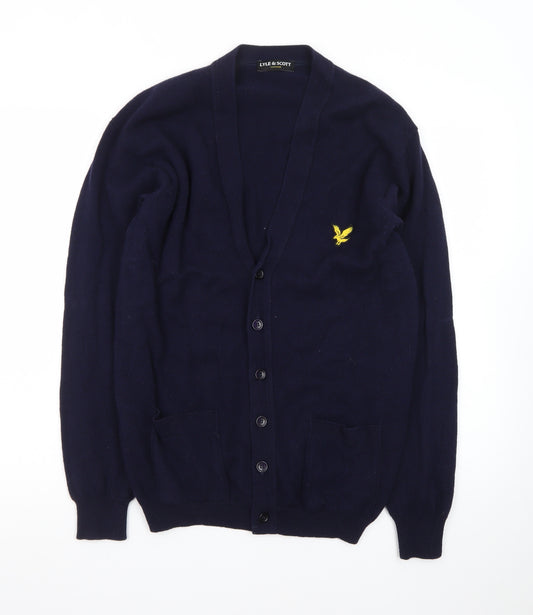 Lyle & Scott Men's Blue Wool V-Neck Cardigan Size L