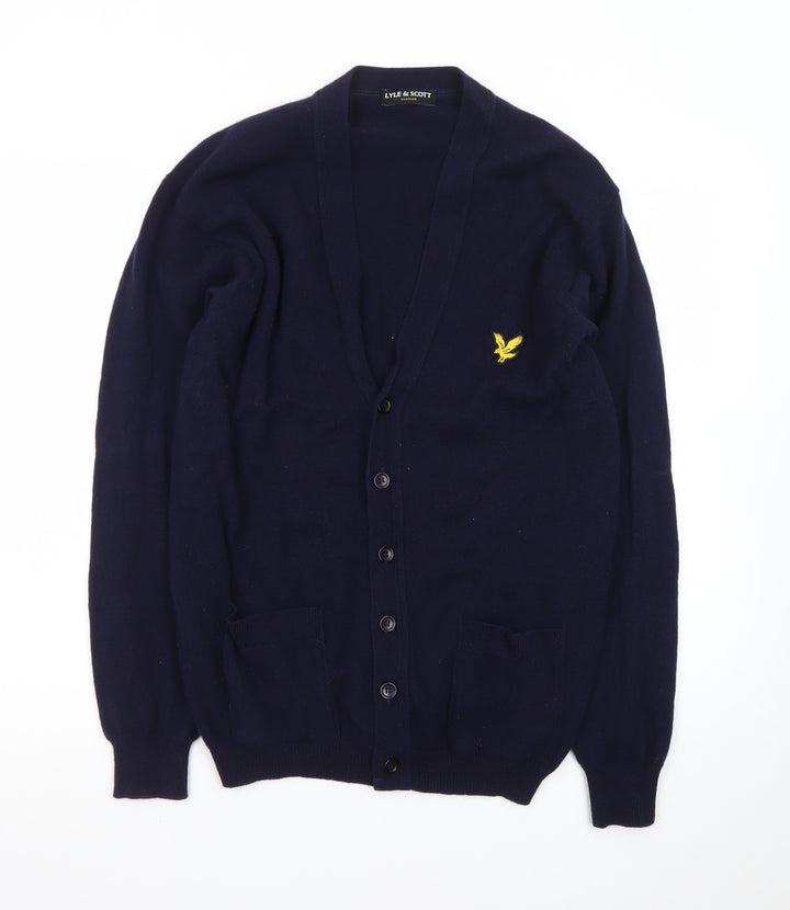 Lyle & Scott Men's Blue Wool V-Neck Cardigan Size L