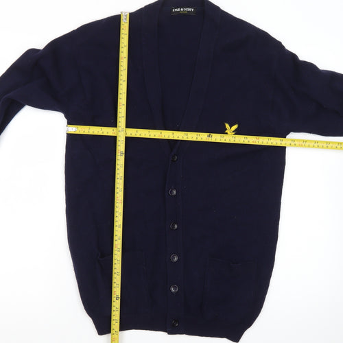 Lyle & Scott Men's Blue Wool V-Neck Cardigan Size L