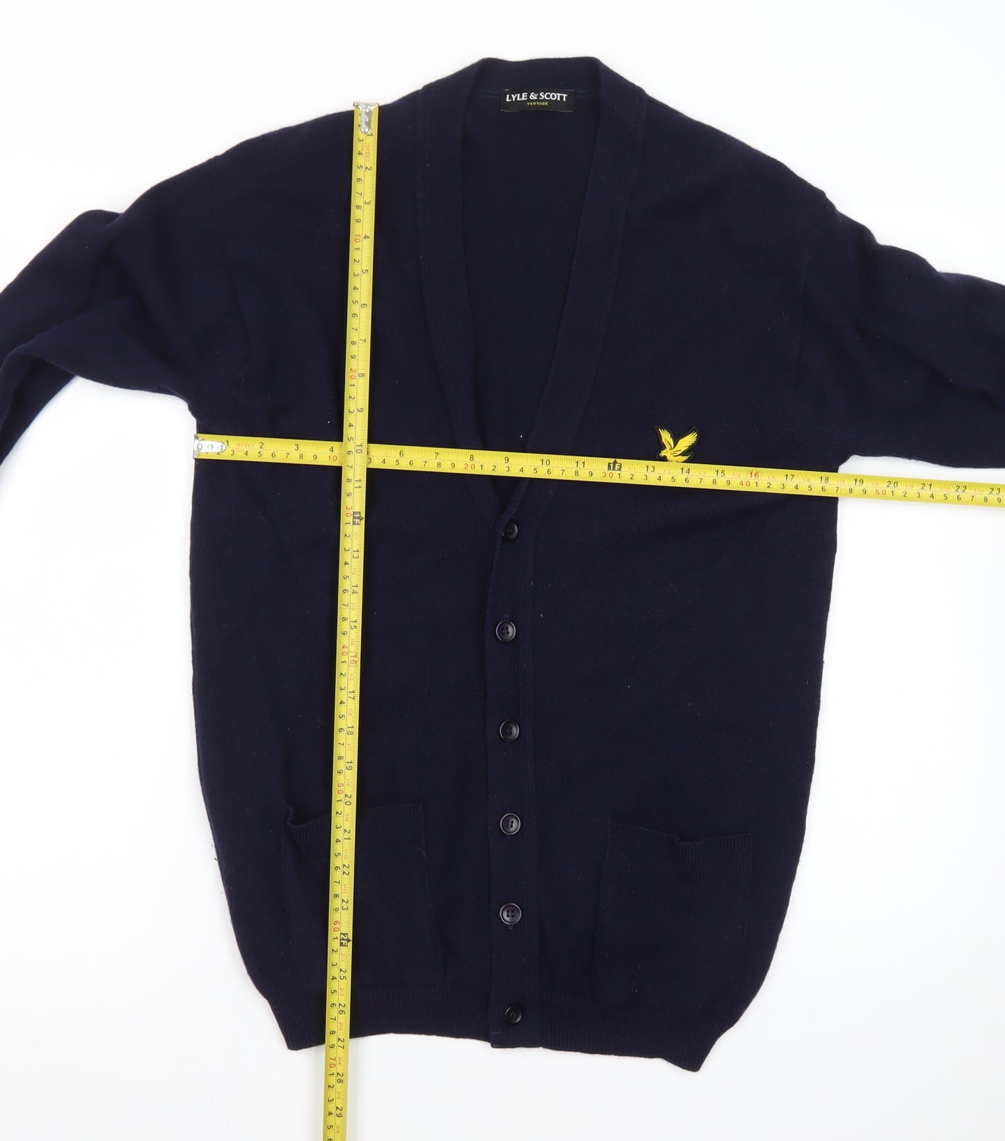 Lyle & Scott Men's Blue Wool V-Neck Cardigan Size L