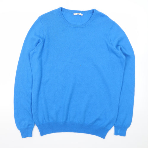 WoolOvers Men's Blue Merino Wool Cashmere Crew Neck Jumper L