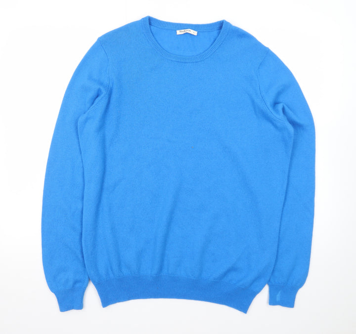 WoolOvers Men's Blue Merino Wool Cashmere Crew Neck Jumper L