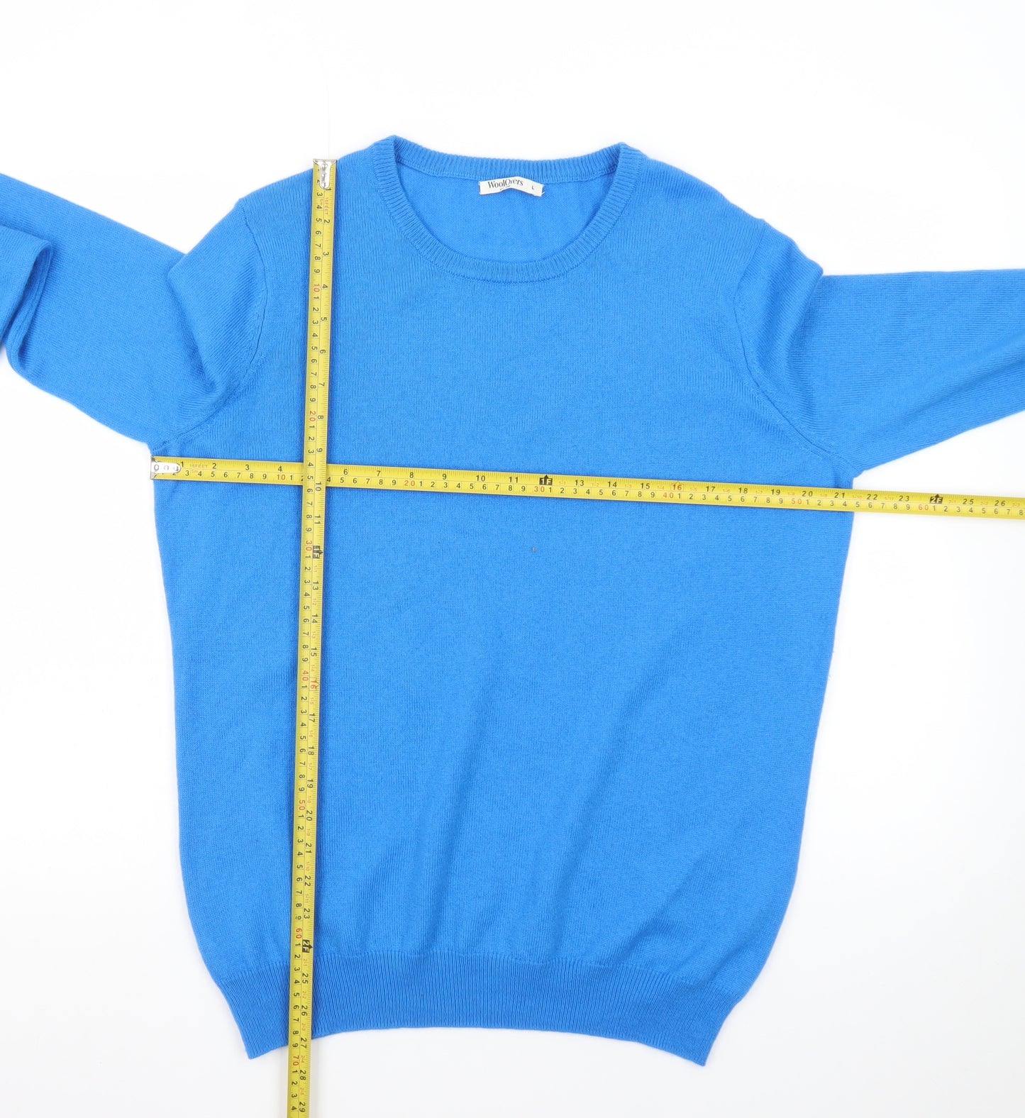 WoolOvers Men's Blue Merino Wool Cashmere Crew Neck Jumper L