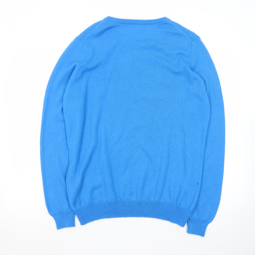 WoolOvers Men's Blue Merino Wool Cashmere Crew Neck Jumper L
