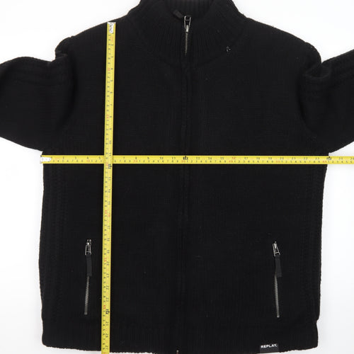 Replay Men's Black XL Full Zip Knit Wool Blend Jumper