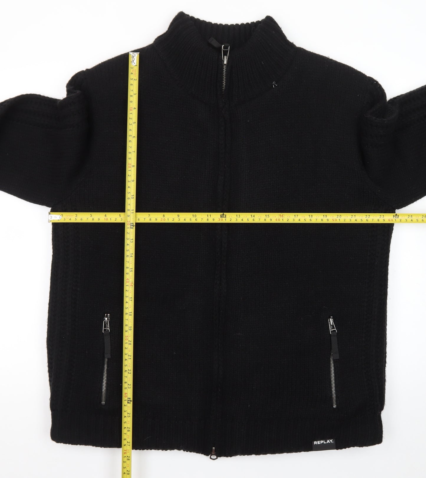Replay Men's Black XL Full Zip Knit Wool Blend Jumper