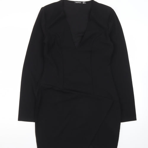 Boohoo Women’s Black Size 12 Bodycon V-Neck Mini Dress