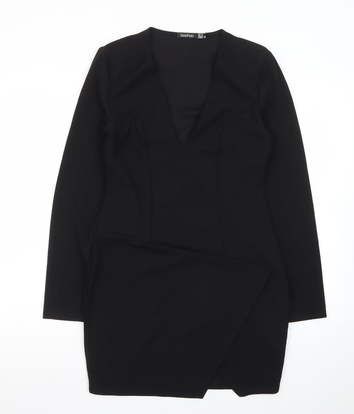 Boohoo Women’s Black Size 12 Bodycon V-Neck Mini Dress
