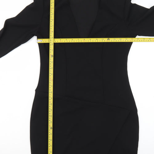Boohoo Women’s Black Size 12 Bodycon V-Neck Mini Dress
