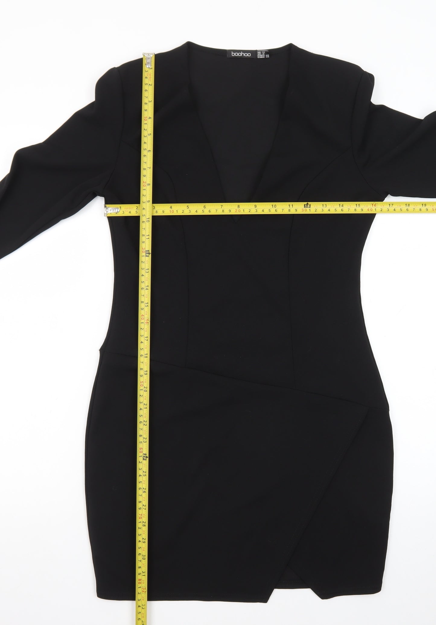 Boohoo Women’s Black Size 12 Bodycon V-Neck Mini Dress