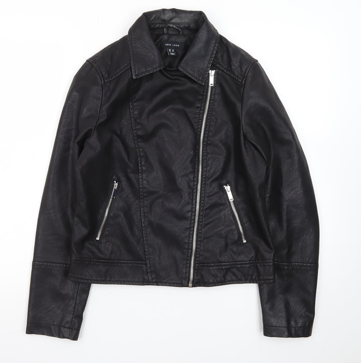New Look Women's Black Faux Leather Biker Jacket Size 10
