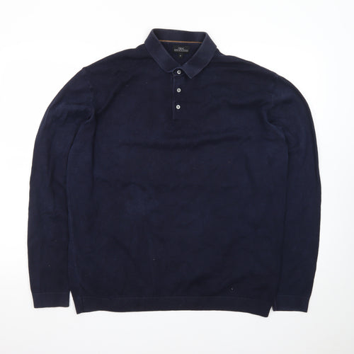 Next Men's Navy Cotton Blend Henley Jumper XL Classic Knitwear