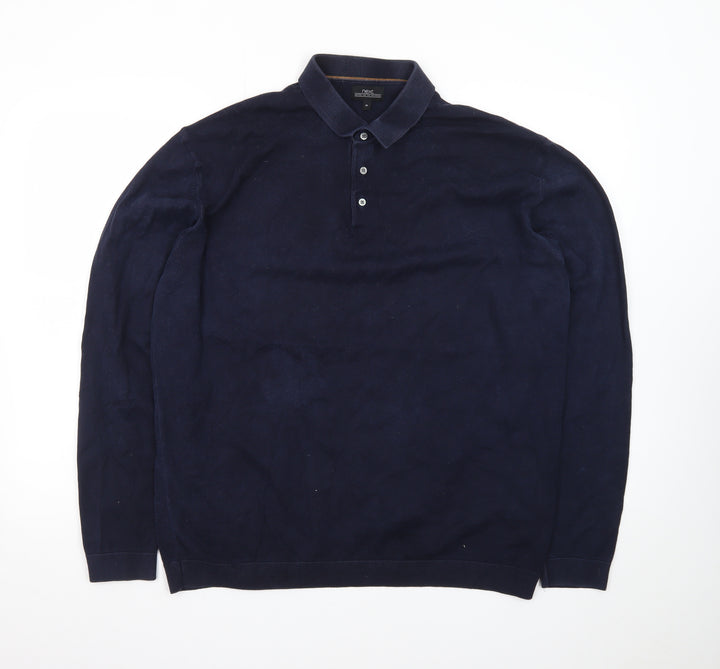 Next Men's Navy Cotton Blend Henley Jumper XL Classic Knitwear