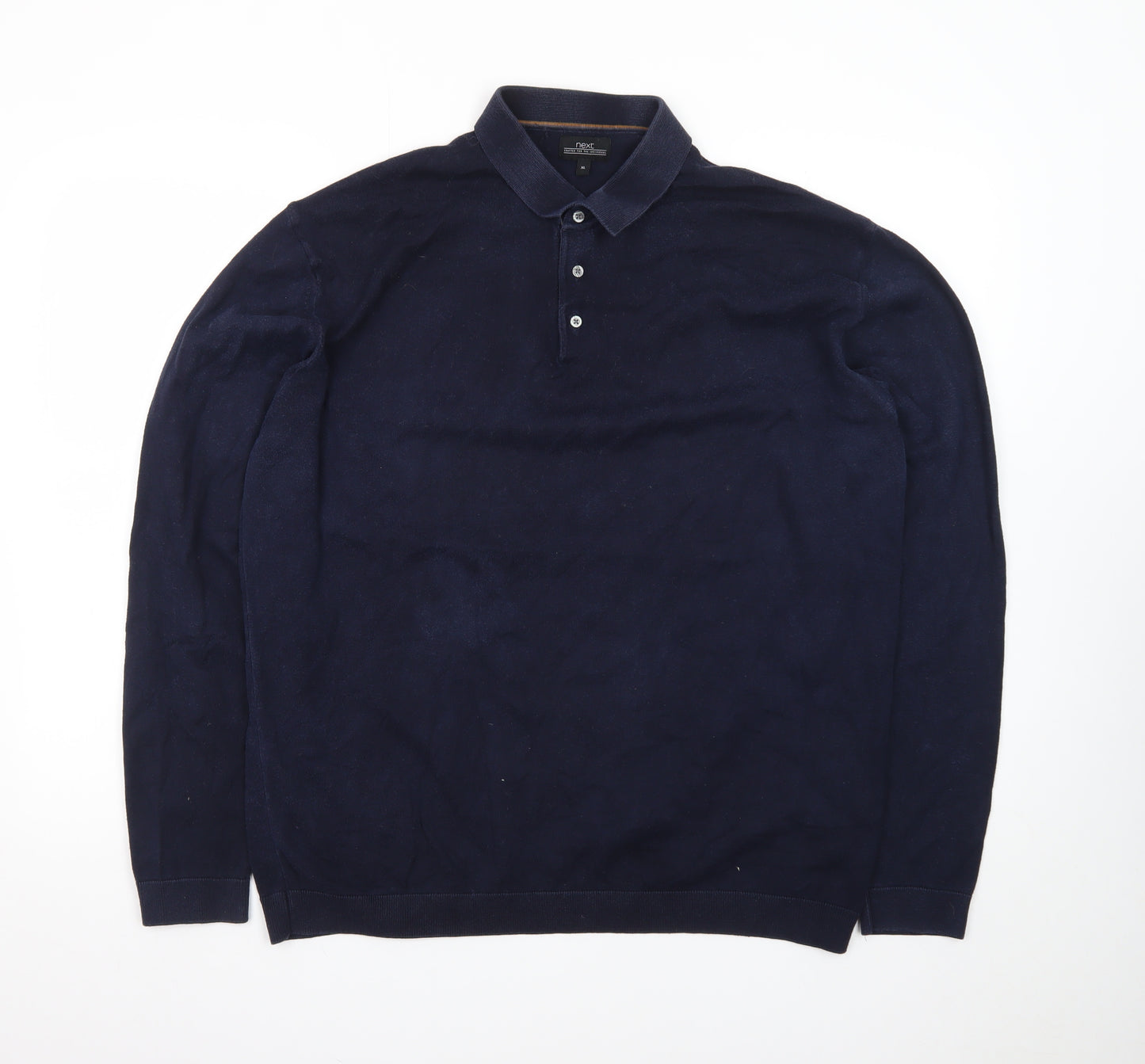 Next Men's Navy Cotton Blend Henley Jumper XL Classic Knitwear