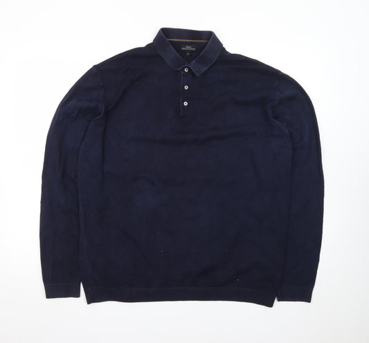 Next Men's Navy Cotton Blend Henley Jumper XL Classic Knitwear
