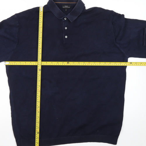 Next Men's Navy Cotton Blend Henley Jumper XL Classic Knitwear