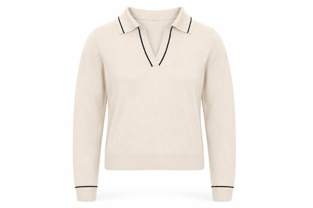Front view of Mango Women Beige Collared Henley Knit Jumper XS