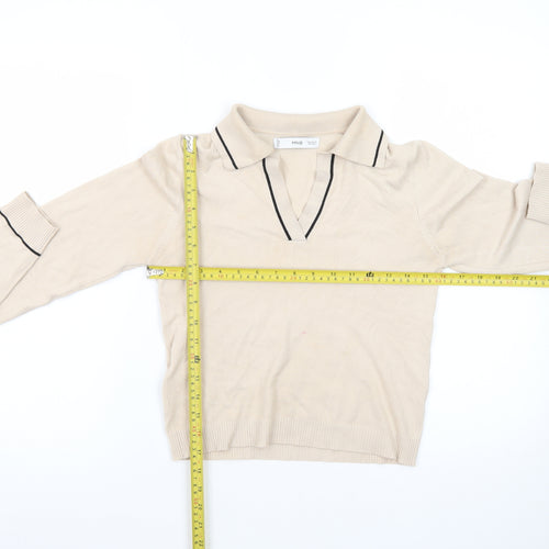 MNG Women Beige Collared Henley Knit Jumper XS