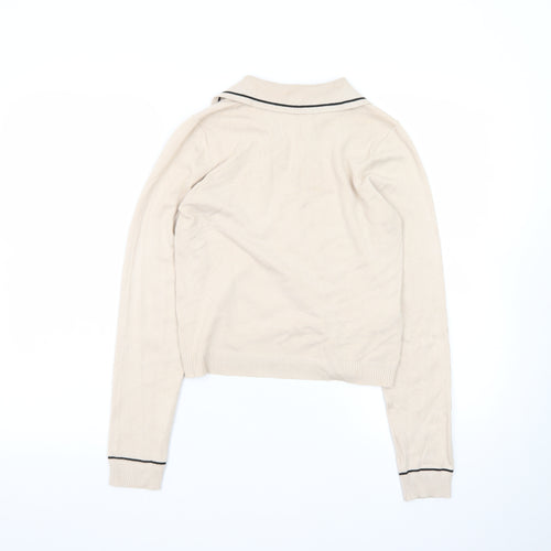 MNG Women Beige Collared Henley Knit Jumper XS