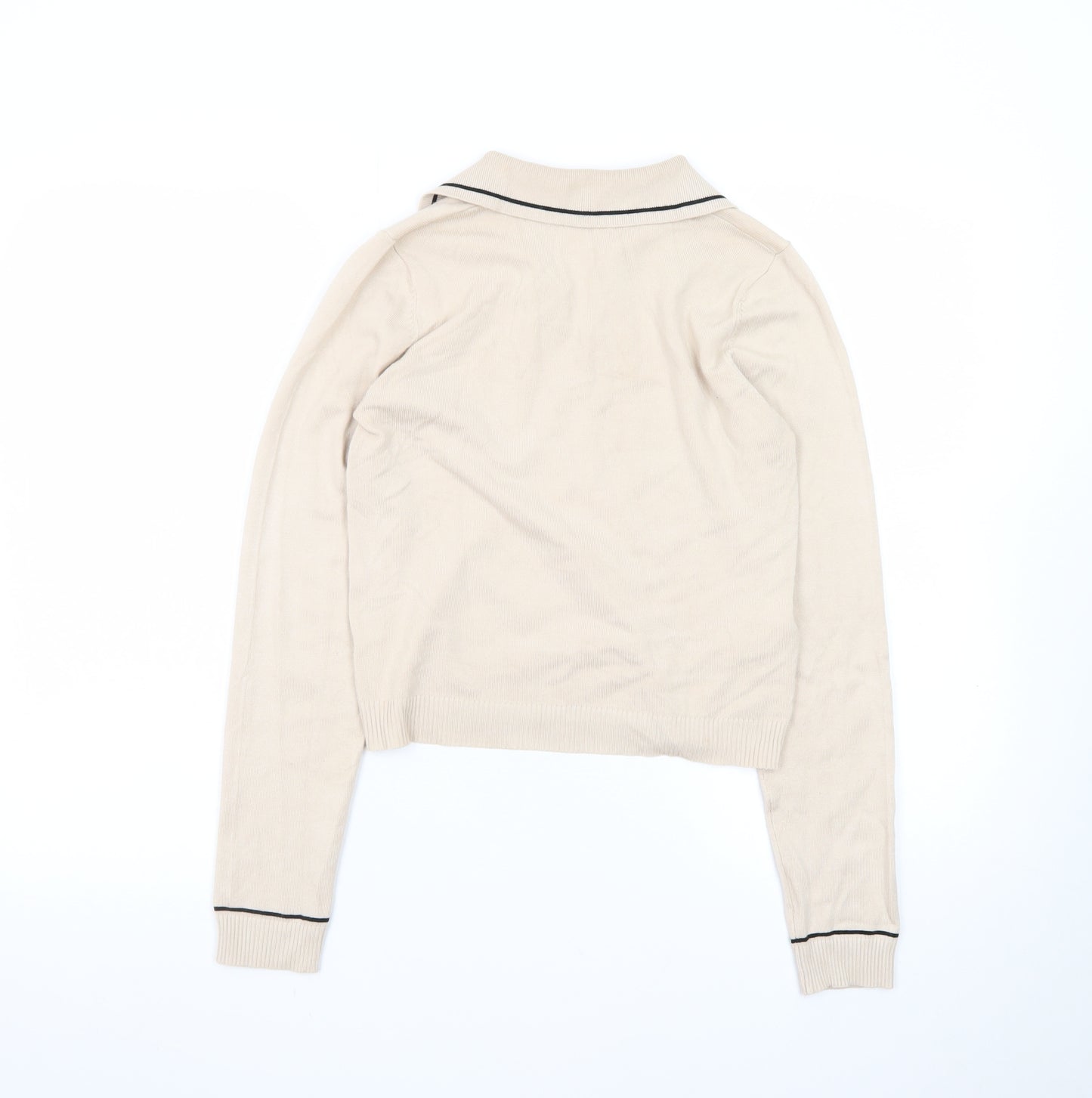 MNG Women Beige Collared Henley Knit Jumper XS