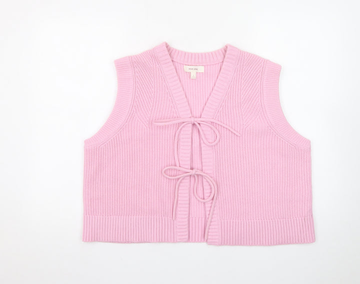 Marks and Spencer Women Pink L Knit Vest Jumper with Bows