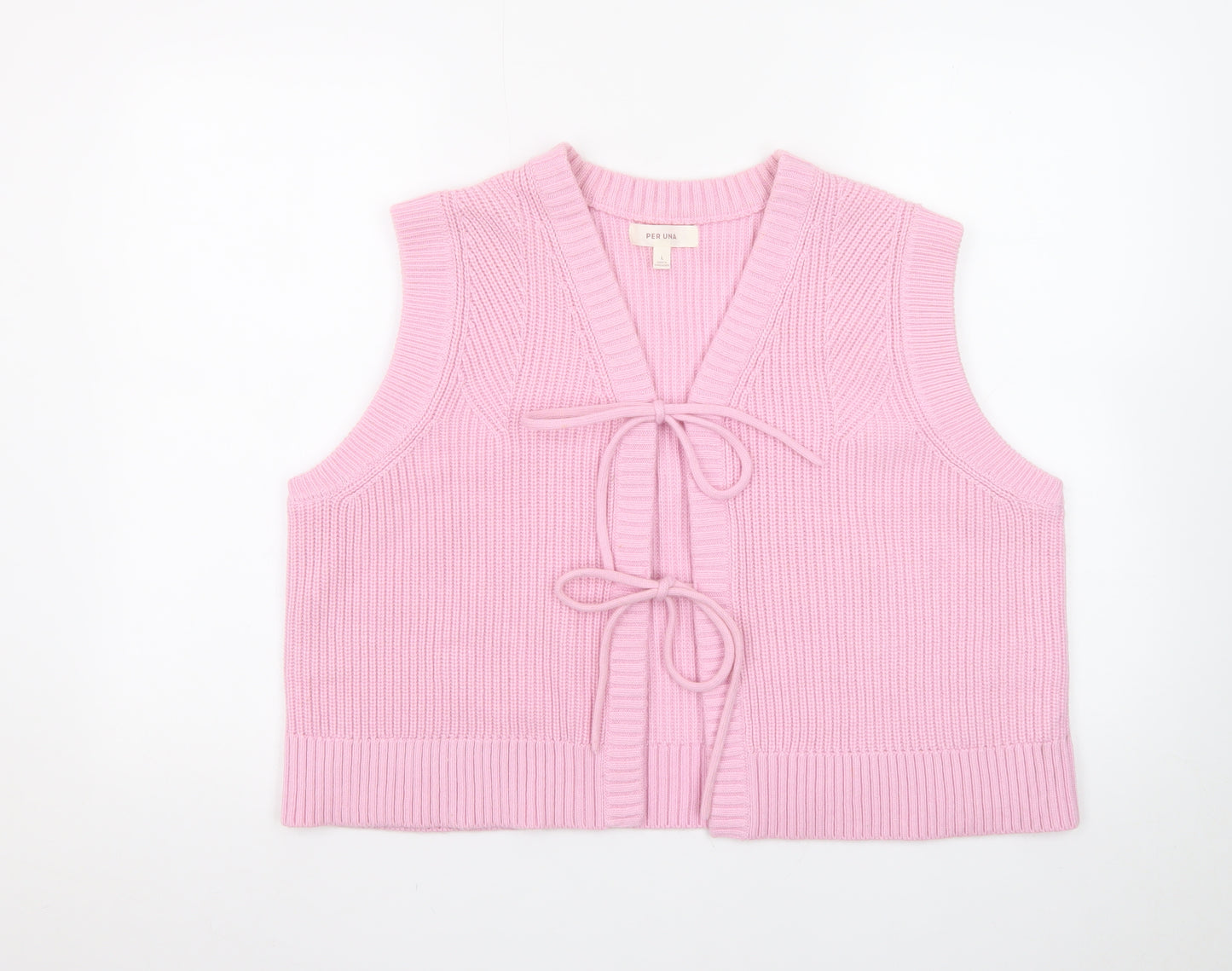 Marks and Spencer Women Pink L Knit Vest Jumper with Bows
