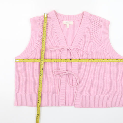 Marks and Spencer Women Pink L Knit Vest Jumper with Bows