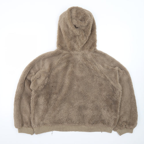 QED London Women Beige 1/2 Zip Hooded Pullover Fleece Sweatshirt S/M